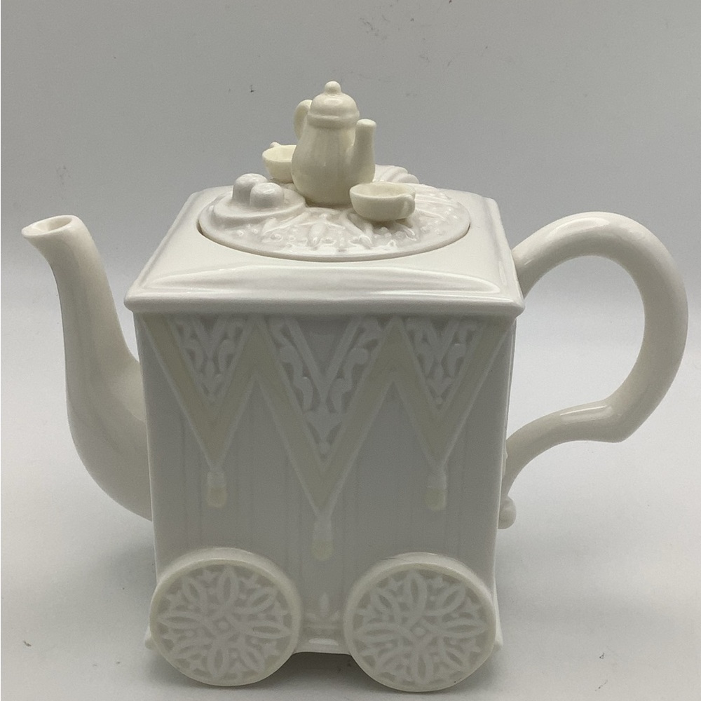 Lenox Butler’s Pantry White Teacart Shaped Teapot